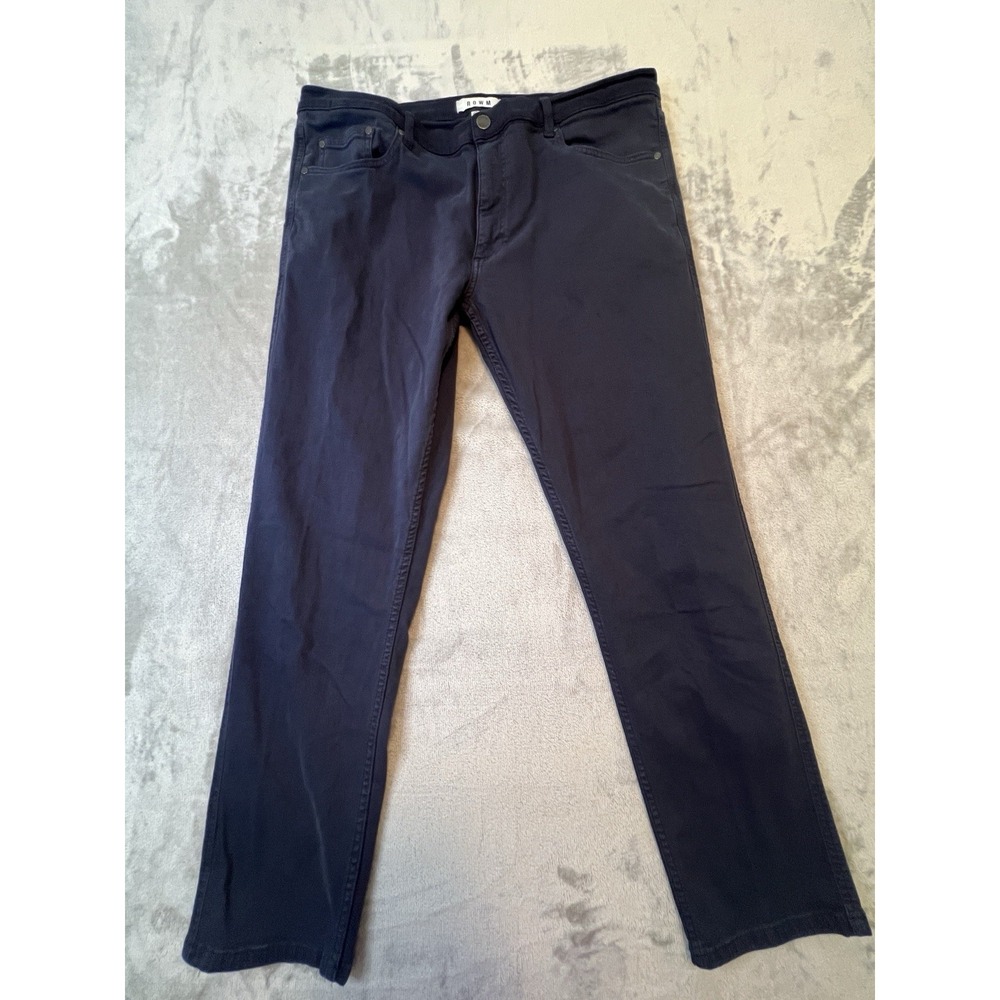 ROWM Mens Pants 38x32 Navy Stretch Casual 5 Pocket Straight Cotton